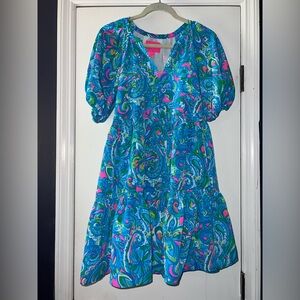 Lilly Pulitzer Teal Paisley Midi Dress with Pink & Blue Accents
